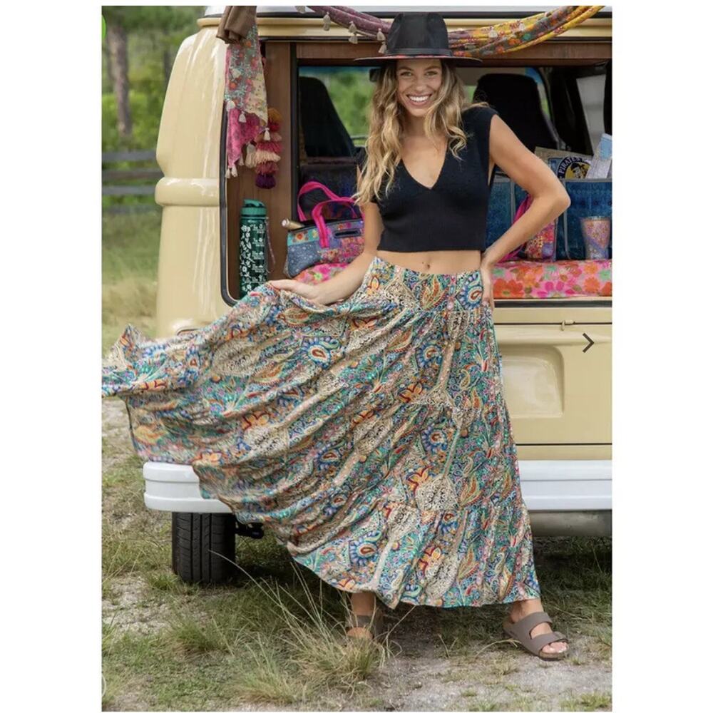 NATURAL LIFE Colorful Paisley Maxi Skirt